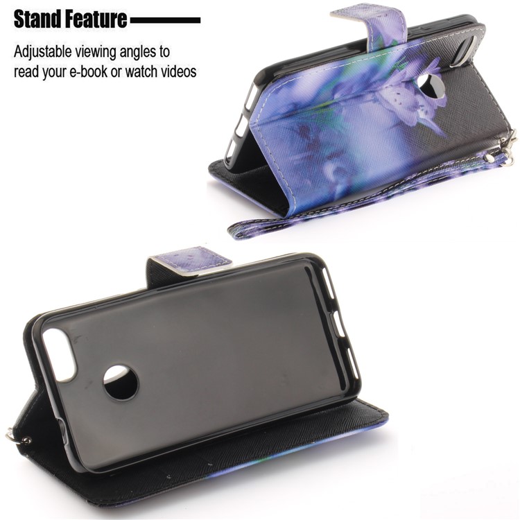 Patterned Wallet Leather Stand Case for Huawei Y6 Pro (2017) / Enjoy 7 / P9 lite mini - Purple Flowers-5