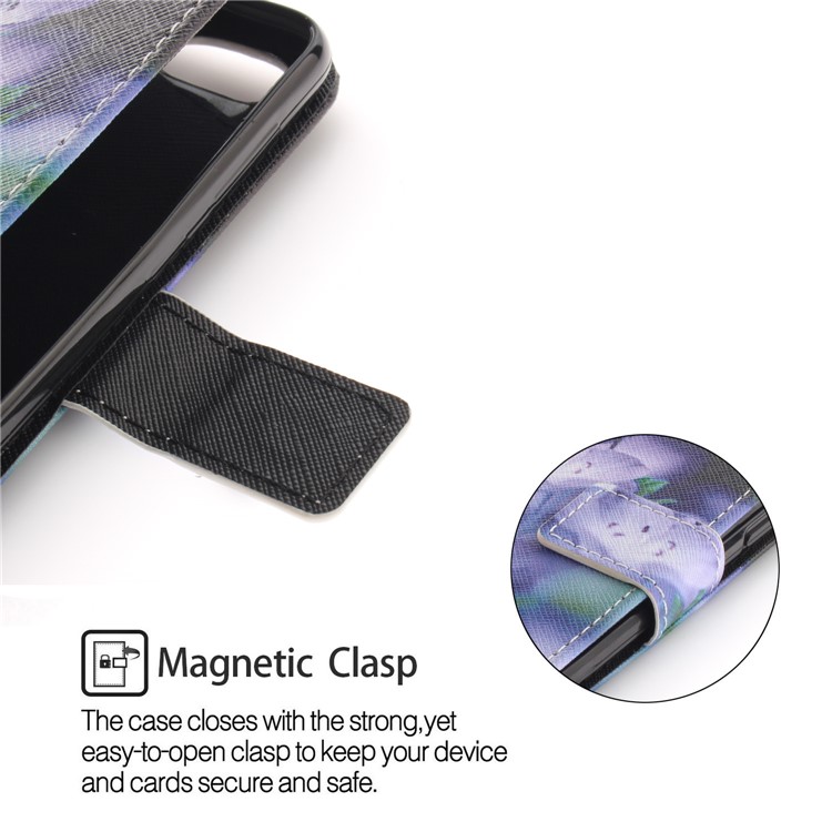 Patterned Wallet Leather Stand Case for Huawei Y6 Pro (2017) / Enjoy 7 / P9 lite mini - Purple Flowers-6