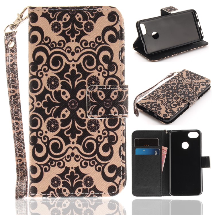 Patterned Wallet Leather Stand Cover for Huawei Y6 Pro (2017) / Enjoy 7 / P9 lite mini - Symmetrical Pattern-1