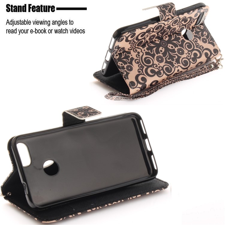 Patterned Wallet Leather Stand Cover for Huawei Y6 Pro (2017) / Enjoy 7 / P9 lite mini - Symmetrical Pattern-5