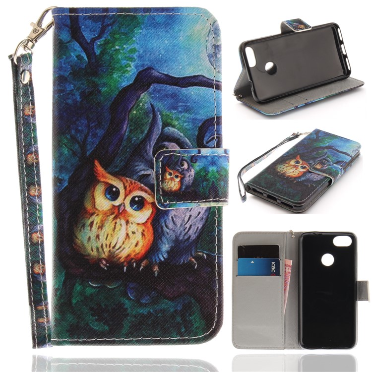 Patterned Magnetic Leather Wallet Case for Huawei Y6 Pro (2017) / Enjoy 7 / P9 lite mini - Owls Pattern-1