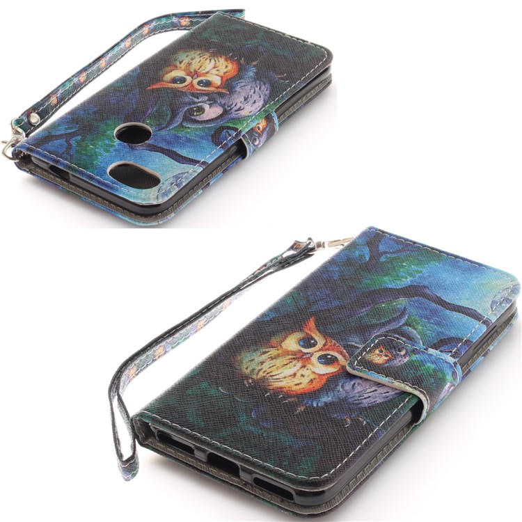 Patterned Magnetic Leather Wallet Case for Huawei Y6 Pro (2017) / Enjoy 7 / P9 lite mini - Owls Pattern-4