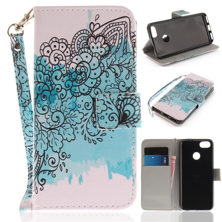 Patterned Magnetic Leather Stand Cover for Huawei Y6 Pro (2017) / Enjoy 7 / P9 lite mini - Flowers Pattern-1