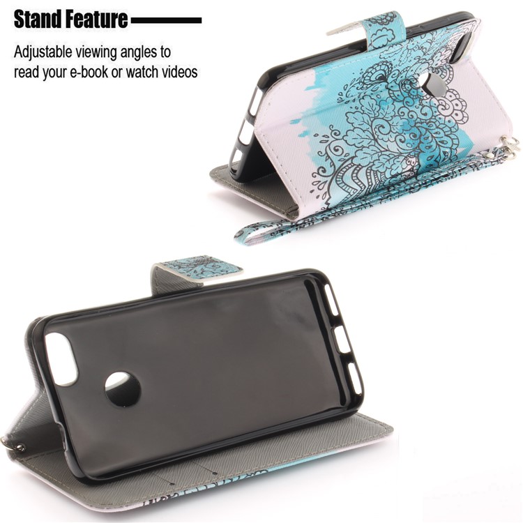Patterned Magnetic Leather Stand Cover for Huawei Y6 Pro (2017) / Enjoy 7 / P9 lite mini - Flowers Pattern-5