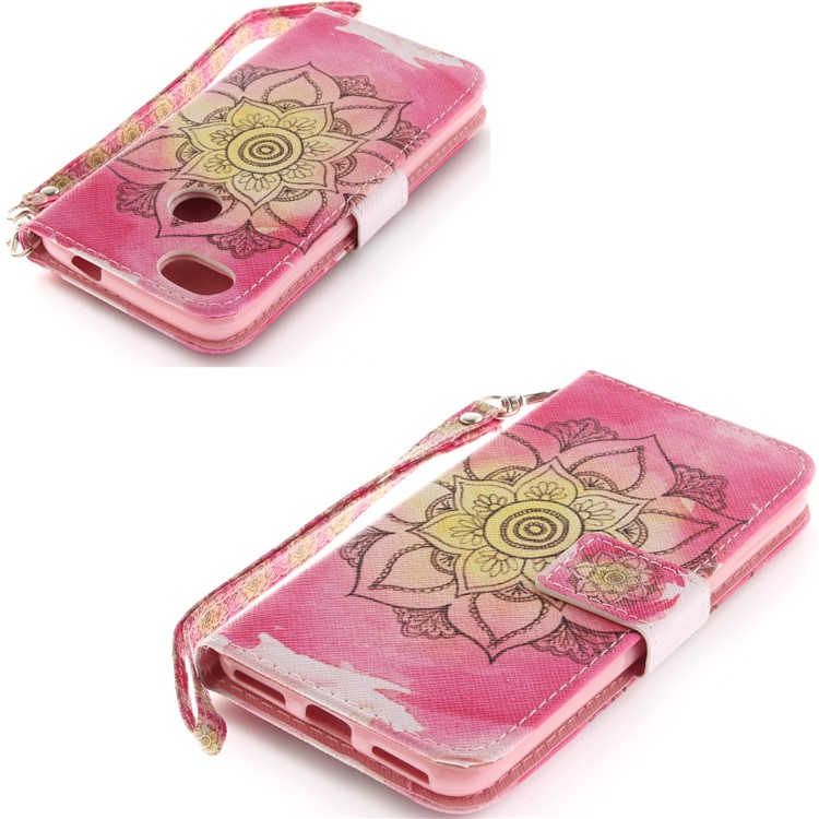 Patterned Phone Leather Wallet Case for Huawei Y6 Pro (2017) / Enjoy 7 / P9 lite mini - Henna Lotus-4
