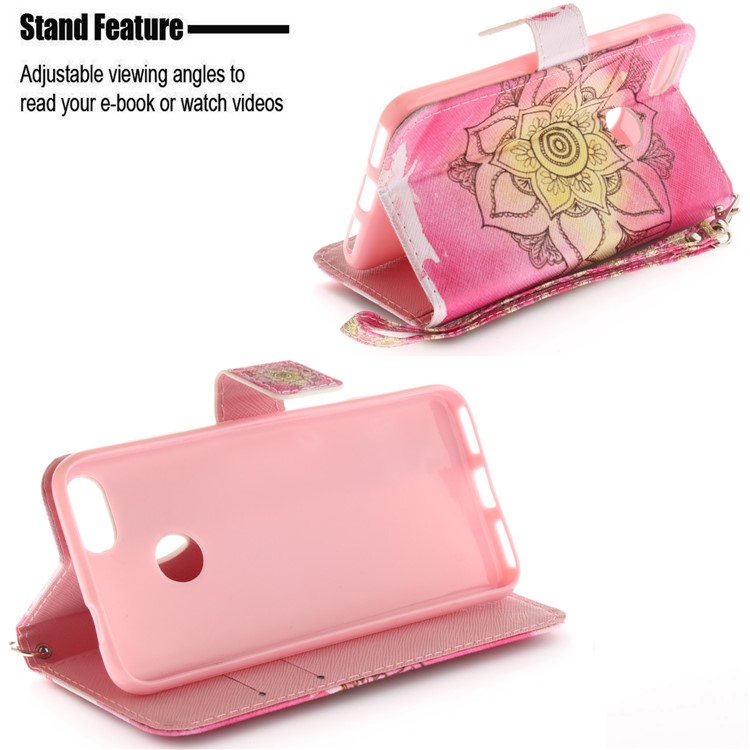 Patterned Phone Leather Wallet Case for Huawei Y6 Pro (2017) / Enjoy 7 / P9 lite mini - Henna Lotus-5