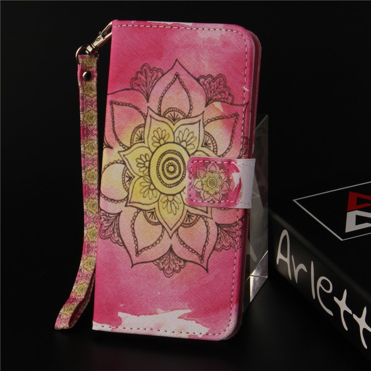 Patterned Phone Leather Wallet Case for Huawei Y6 Pro (2017) / Enjoy 7 / P9 lite mini - Henna Lotus-9