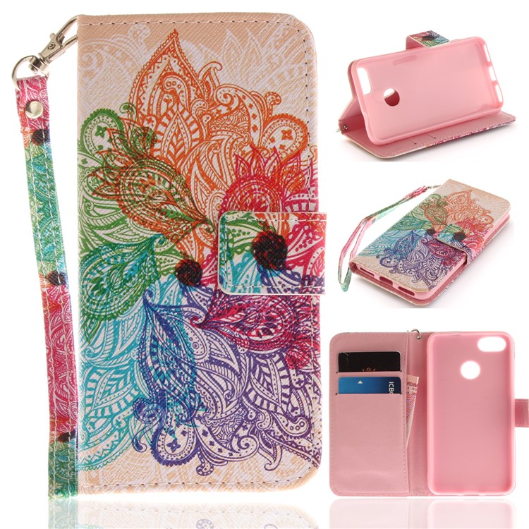 Patterned Stand Leather Wallet Case for Huawei Y6 Pro (2017) / Enjoy 7 / P9 lite mini - Colorized Flower-1