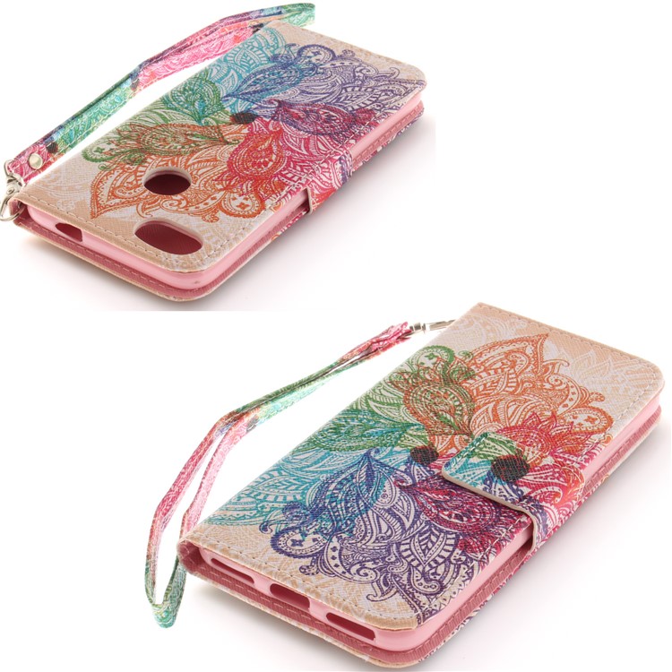 Patterned Stand Leather Wallet Case for Huawei Y6 Pro (2017) / Enjoy 7 / P9 lite mini - Colorized Flower-4