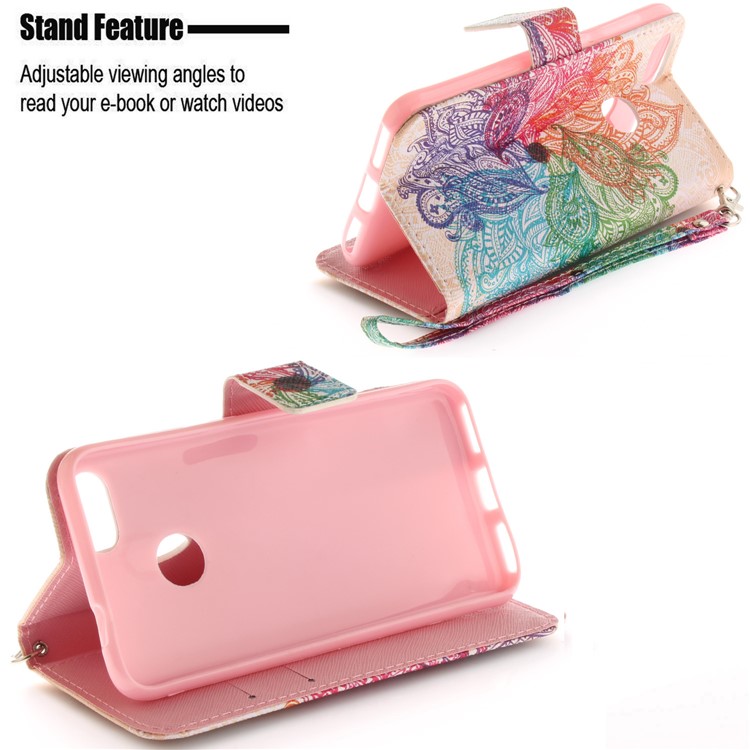 Patterned Stand Leather Wallet Case for Huawei Y6 Pro (2017) / Enjoy 7 / P9 lite mini - Colorized Flower-5
