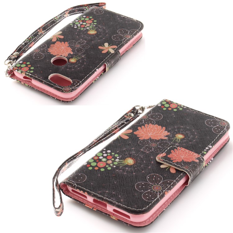 Patterned Leather Card Holder Case for Huawei Y6 Pro (2017) / Enjoy 7 / P9 lite mini - Vivid Flowers-4