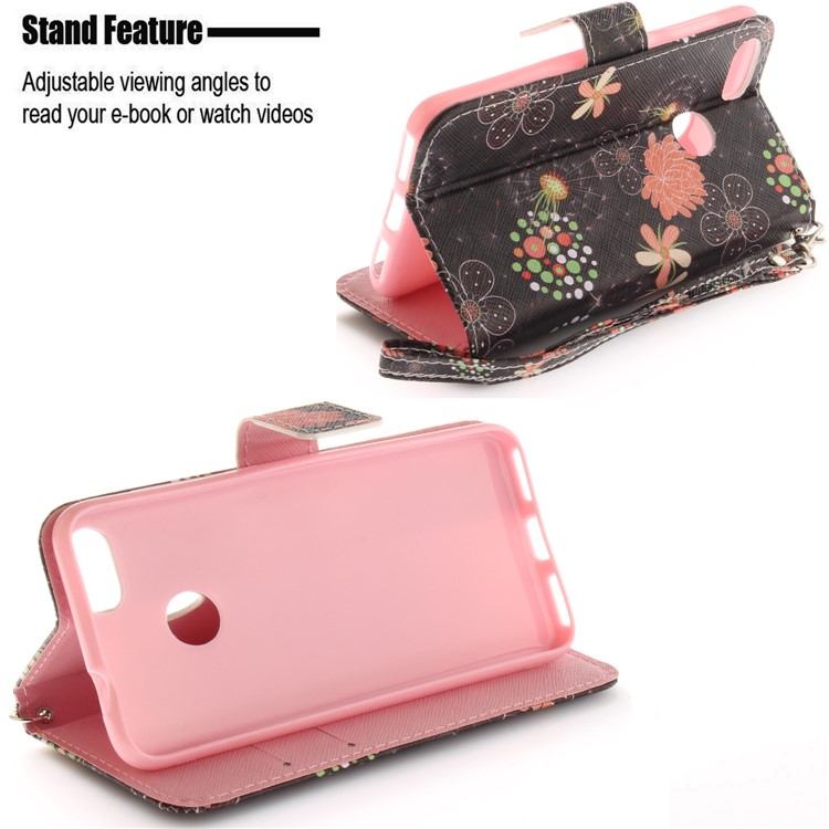 Patterned Leather Card Holder Case for Huawei Y6 Pro (2017) / Enjoy 7 / P9 lite mini - Vivid Flowers-5