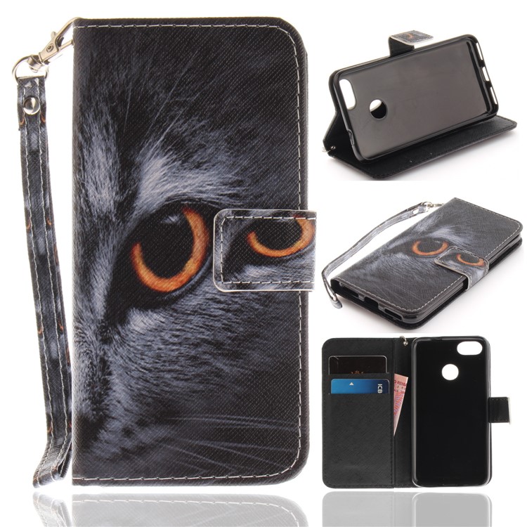 Printing Pattern Magnetic Stand Leather Wallet Cell Phone Case with Strap for Huawei P9 lite mini/Y6 Pro (2017)/Enjoy 7 - Eyes-1