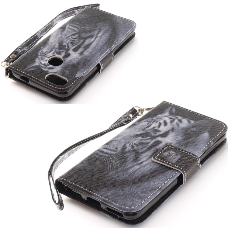 Printing Pattern Magnetic Stand Leather Wallet Cell Phone Shell with Strap for Huawei P9 lite mini/Y6 Pro (2017)/Enjoy 7 - Upset Tiger-4