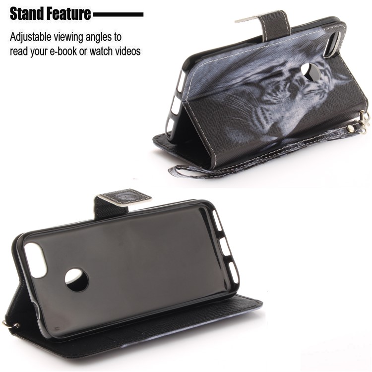 Printing Pattern Magnetic Stand Leather Wallet Cell Phone Shell with Strap for Huawei P9 lite mini/Y6 Pro (2017)/Enjoy 7 - Upset Tiger-5