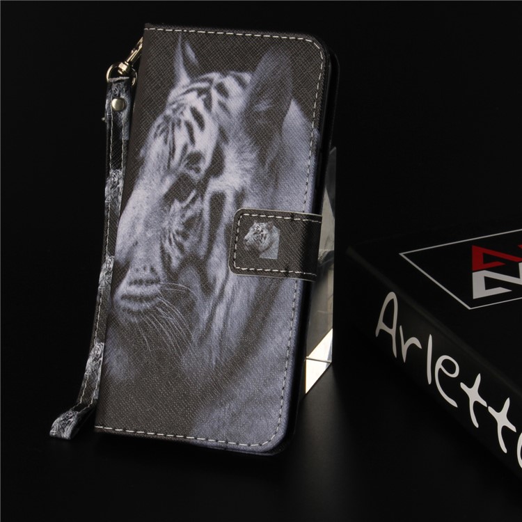 Printing Pattern Magnetic Stand Leather Wallet Cell Phone Shell with Strap for Huawei P9 lite mini/Y6 Pro (2017)/Enjoy 7 - Upset Tiger-9