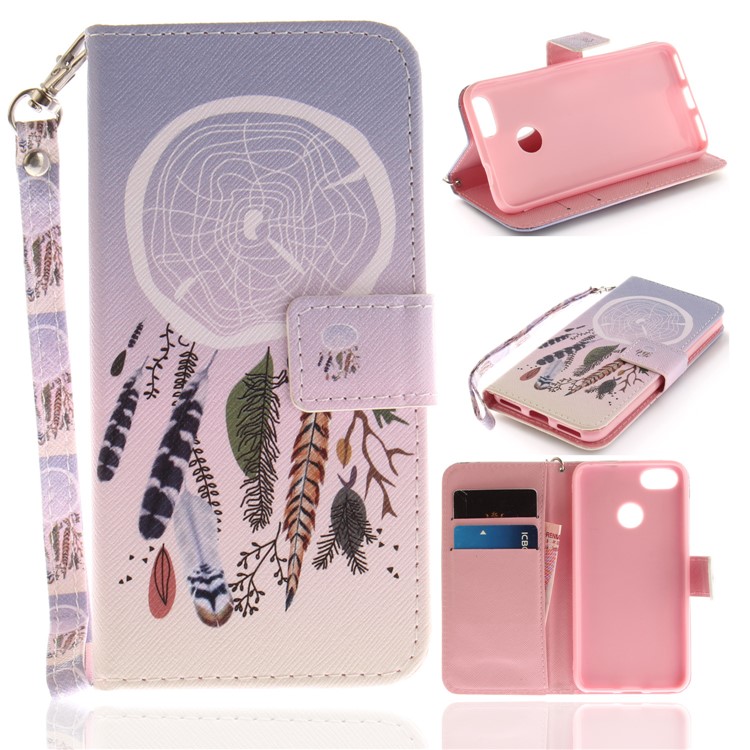 Printing Pattern Magnetic Stand Leather Wallet Cell Phone Casing with Strap for Huawei P9 lite mini/Y6 Pro (2017)/Enjoy 7 - Dream Catcher-1