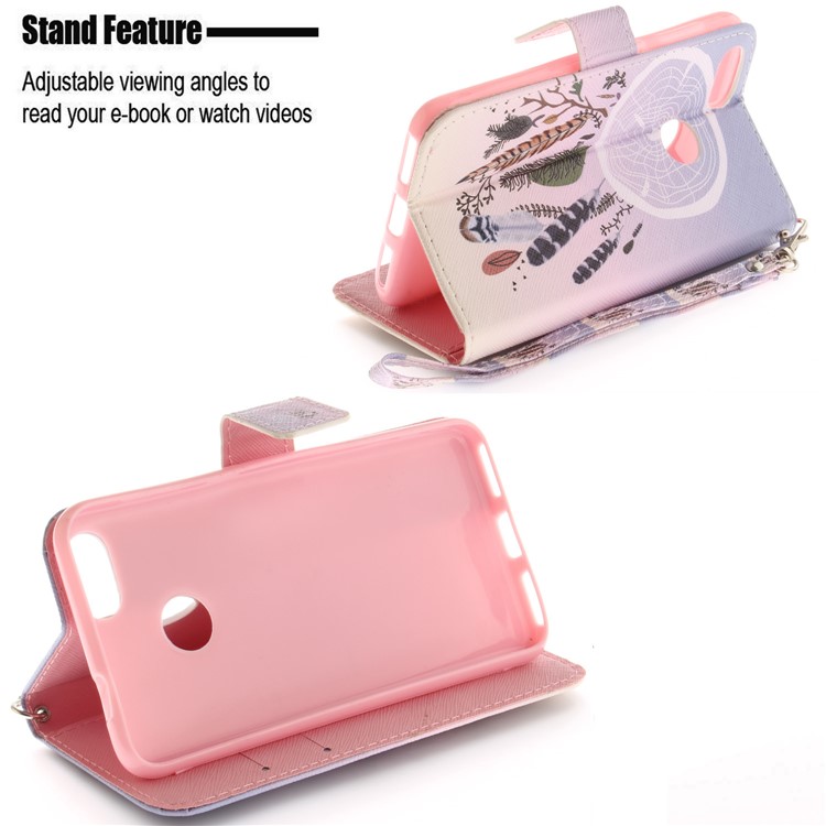 Printing Pattern Magnetic Stand Leather Wallet Cell Phone Casing with Strap for Huawei P9 lite mini/Y6 Pro (2017)/Enjoy 7 - Dream Catcher-5