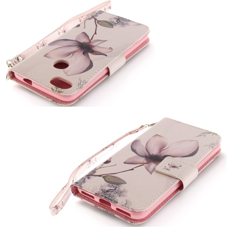 Printing Pattern Magnetic Stand Leather Wallet Mobile Phone Case with Strap for Huawei P9 lite mini/Y6 Pro (2017)/Enjoy 7 - Flower-4