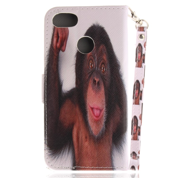 Printing Pattern Magnetic Stand Leather Wallet Mobile Phone Cover with Strap for Huawei P9 lite mini/Y6 Pro (2017)/Enjoy 7 - Orangutan-2
