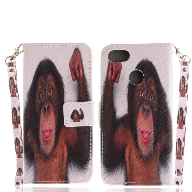 Printing Pattern Magnetic Stand Leather Wallet Mobile Phone Cover with Strap for Huawei P9 lite mini/Y6 Pro (2017)/Enjoy 7 - Orangutan-3