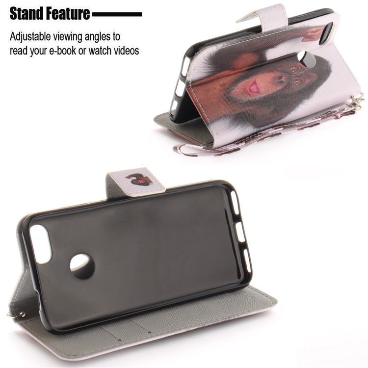 Printing Pattern Magnetic Stand Leather Wallet Mobile Phone Cover with Strap for Huawei P9 lite mini/Y6 Pro (2017)/Enjoy 7 - Orangutan-5