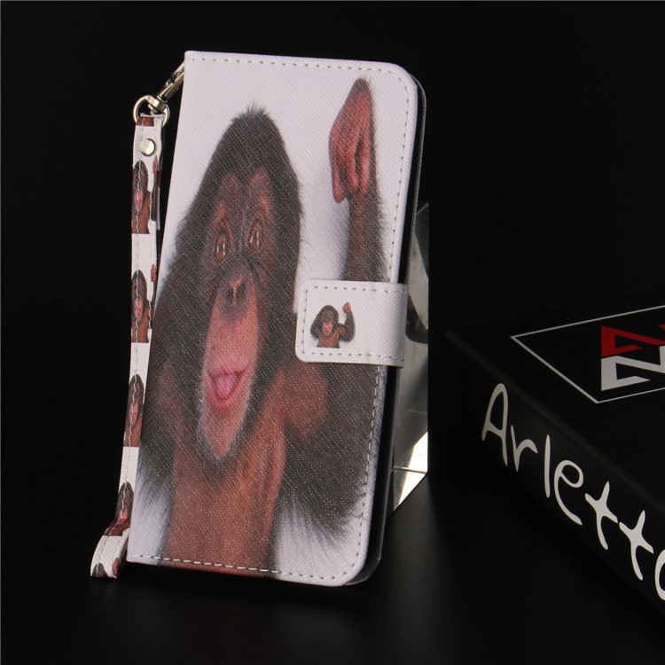 Printing Pattern Magnetic Stand Leather Wallet Mobile Phone Cover with Strap for Huawei P9 lite mini/Y6 Pro (2017)/Enjoy 7 - Orangutan-9