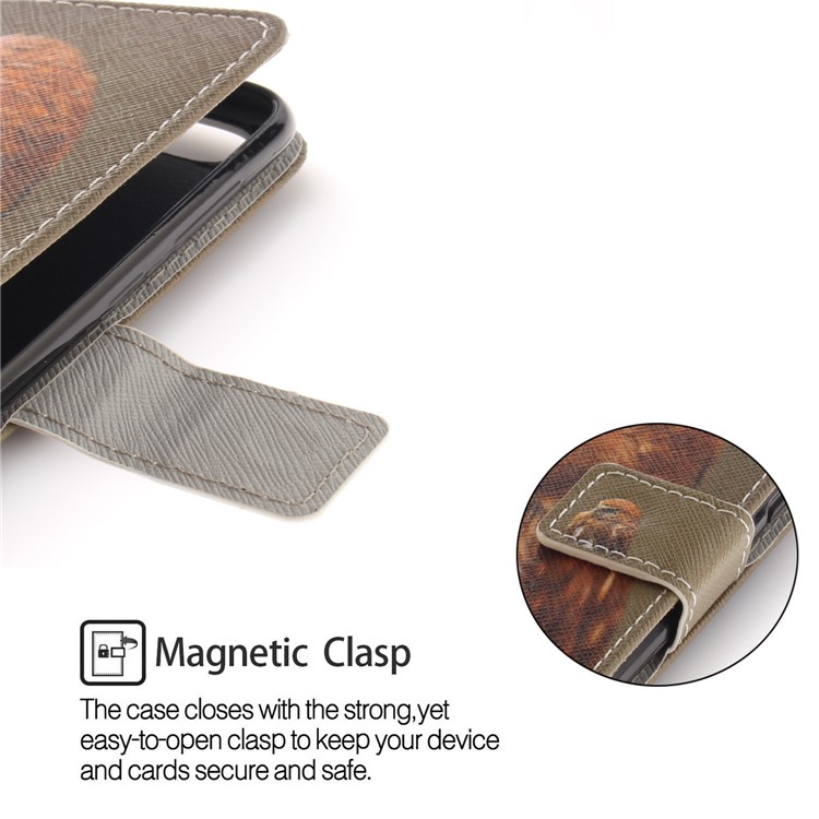 Printing Pattern Magnetic Stand Leather Wallet Mobile Phone Shell with Strap for Huawei P9 lite mini/Y6 Pro (2017)/Enjoy 7 - Parrot-6