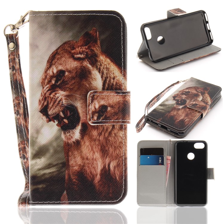 Printing Pattern Magnetic Stand Leather Wallet Protective Case with Strap for Huawei P9 lite mini/Y6 Pro (2017)/Enjoy 7 - Tiger-1