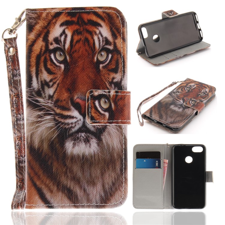 Printing Pattern Magnetic Stand Leather Wallet Protective Casing with Strap for Huawei P9 lite mini/Y6 Pro (2017)/Enjoy 7 - Fierce Tiger-1