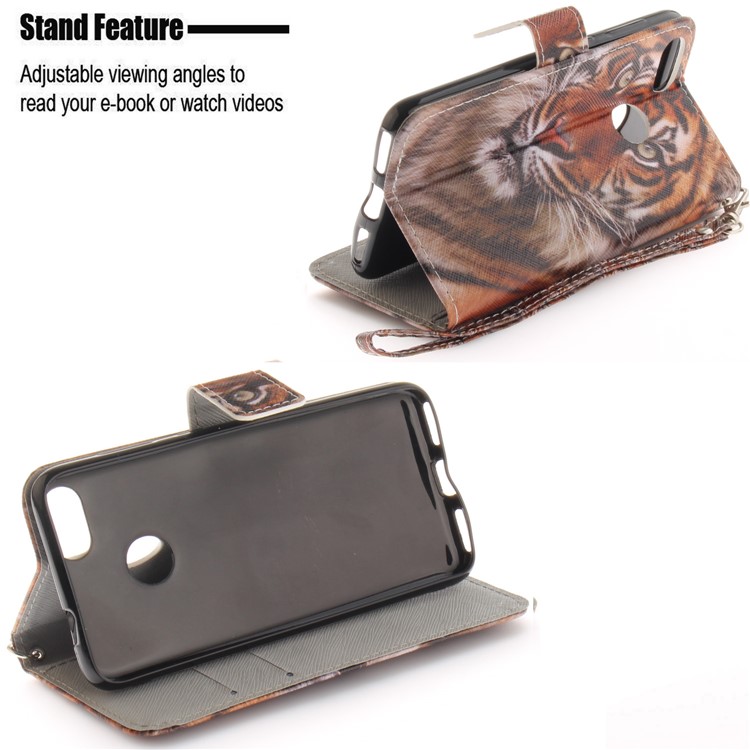 Printing Pattern Magnetic Stand Leather Wallet Protective Casing with Strap for Huawei P9 lite mini/Y6 Pro (2017)/Enjoy 7 - Fierce Tiger-5