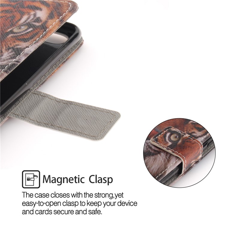 Printing Pattern Magnetic Stand Leather Wallet Protective Casing with Strap for Huawei P9 lite mini/Y6 Pro (2017)/Enjoy 7 - Fierce Tiger-6