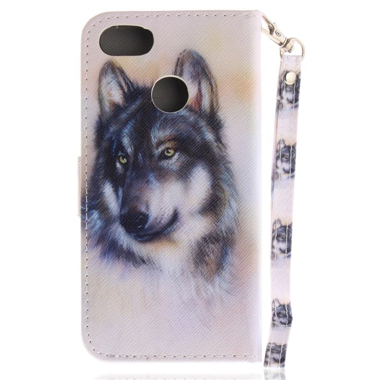 Printing Pattern Magnetic Stand Leather Wallet Protective Shell with Strap for Huawei P9 lite mini/Y6 Pro (2017)/Enjoy 7 - Wolf-2