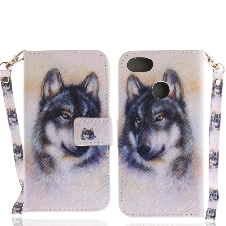 Printing Pattern Magnetic Stand Leather Wallet Protective Shell with Strap for Huawei P9 lite mini/Y6 Pro (2017)/Enjoy 7 - Wolf-3