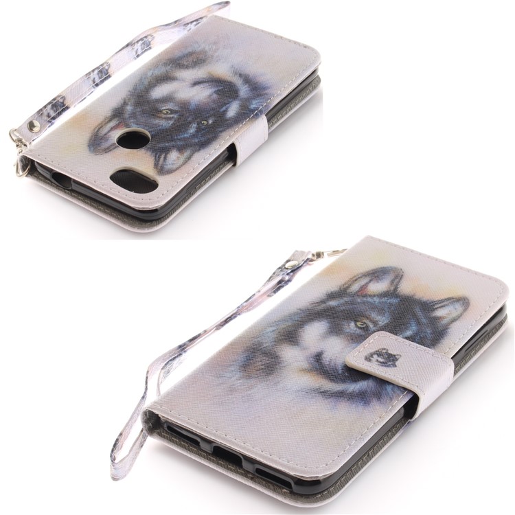 Printing Pattern Magnetic Stand Leather Wallet Protective Shell with Strap for Huawei P9 lite mini/Y6 Pro (2017)/Enjoy 7 - Wolf-4