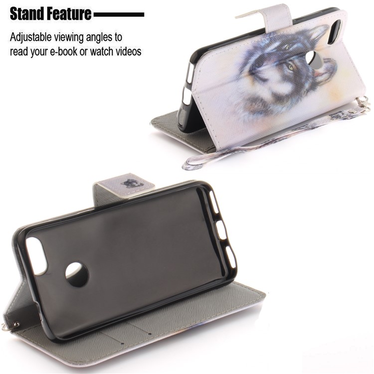Printing Pattern Magnetic Stand Leather Wallet Protective Shell with Strap for Huawei P9 lite mini/Y6 Pro (2017)/Enjoy 7 - Wolf-5
