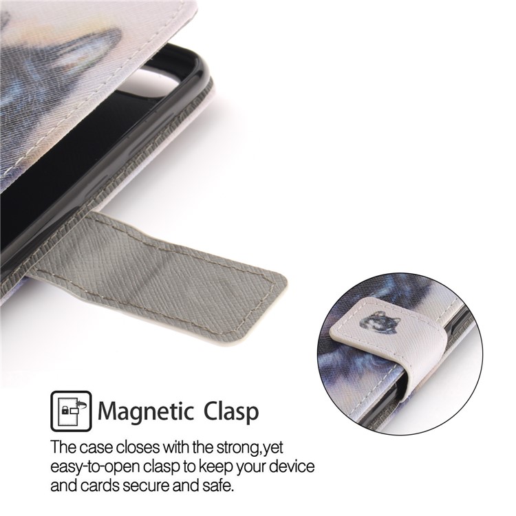 Printing Pattern Magnetic Stand Leather Wallet Protective Shell with Strap for Huawei P9 lite mini/Y6 Pro (2017)/Enjoy 7 - Wolf-6