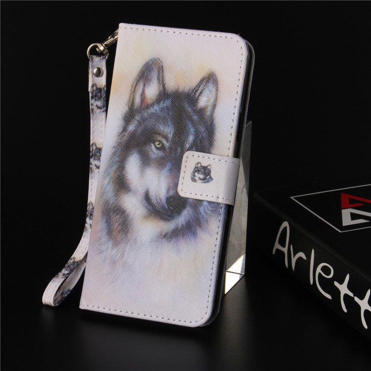 Printing Pattern Magnetic Stand Leather Wallet Protective Shell with Strap for Huawei P9 lite mini/Y6 Pro (2017)/Enjoy 7 - Wolf-9