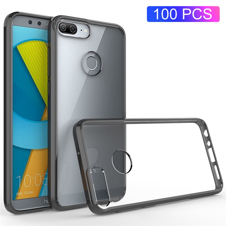100PCS/Lot Drop-resistant Clear Acrylic + TPU Hybrid Case for Huawei P Smart / Enjoy 7S - Black-1