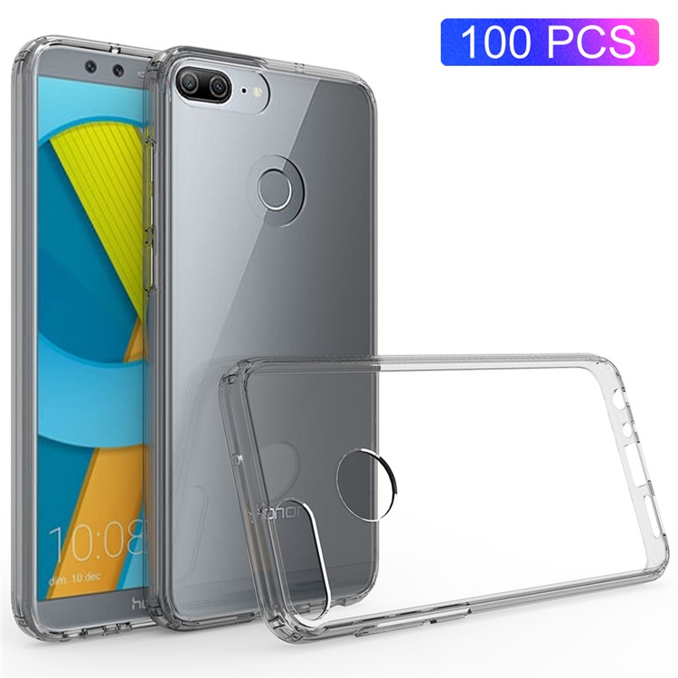 100PCS/Lot Drop-resistant Clear Acrylic + TPU Hybrid Cover for Huawei P Smart / Enjoy 7S - Grey-1