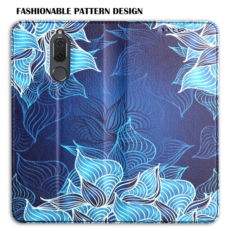 50Pcs/Lot Patterned Leather Stand Case for Huawei Mate 10 Lite / nova 2i / Maimang 6 / Honor 9i (India) - Blue Mandala-7