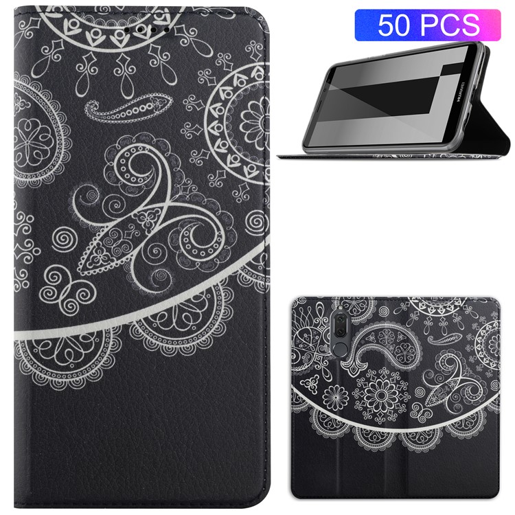 50Pcs/Lot Patterned Leather Stand Cover for Huawei Mate 10 Lite / nova 2i / Maimang 6 / Honor 9i (India) - Paisley-1