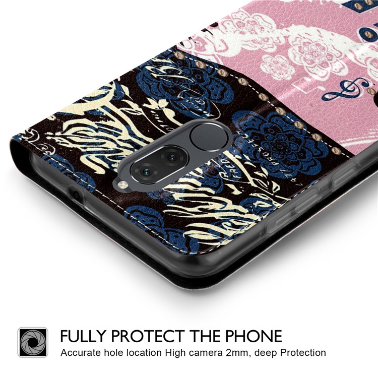 50Pcs/Lot Patterned Leather Stand Shell for Huawei Mate 10 Lite / nova 2i / Maimang 6 / Honor 9i (India) - Crown and Characters-2