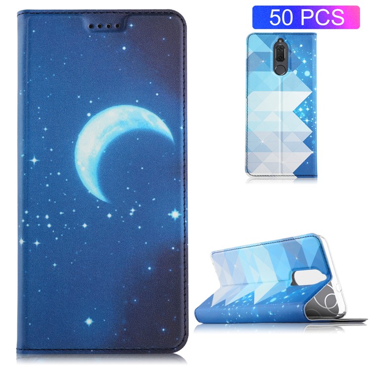 50Pcs/Lot Patterned Leather Card Holder Case for Huawei Mate 10 Lite / nova 2i / Maimang 6 / Honor 9i (India) - Moon Light-1