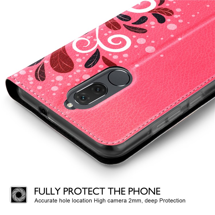 50Pcs/Lot Patterned Leather Card Holder Cover for Huawei Mate 10 Lite / nova 2i / Maimang 6 / Honor 9i (India) - Tree in Red Background-2