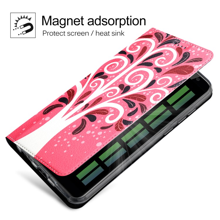 50Pcs/Lot Patterned Leather Card Holder Cover for Huawei Mate 10 Lite / nova 2i / Maimang 6 / Honor 9i (India) - Tree in Red Background-3