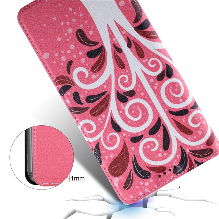 50Pcs/Lot Patterned Leather Card Holder Cover for Huawei Mate 10 Lite / nova 2i / Maimang 6 / Honor 9i (India) - Tree in Red Background-4
