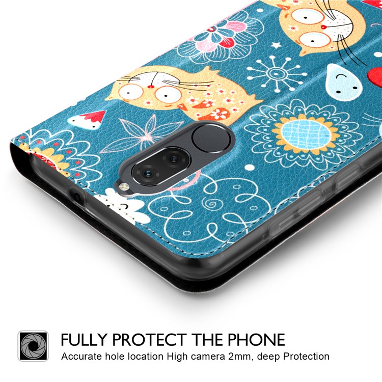 50Pcs/Lot Patterned Leather Card Holder Shell for Huawei Mate 10 Lite / nova 2i / Maimang 6 / Honor 9i (India) - Cartoon Cat-2
