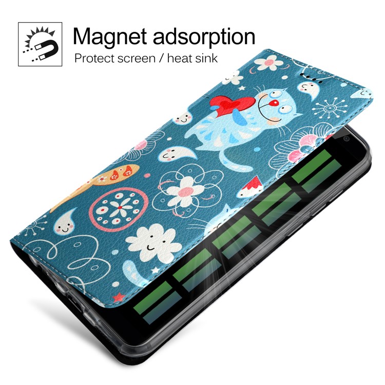 50Pcs/Lot Patterned Leather Card Holder Shell for Huawei Mate 10 Lite / nova 2i / Maimang 6 / Honor 9i (India) - Cartoon Cat-3