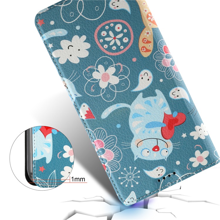 50Pcs/Lot Patterned Leather Card Holder Shell for Huawei Mate 10 Lite / nova 2i / Maimang 6 / Honor 9i (India) - Cartoon Cat-4